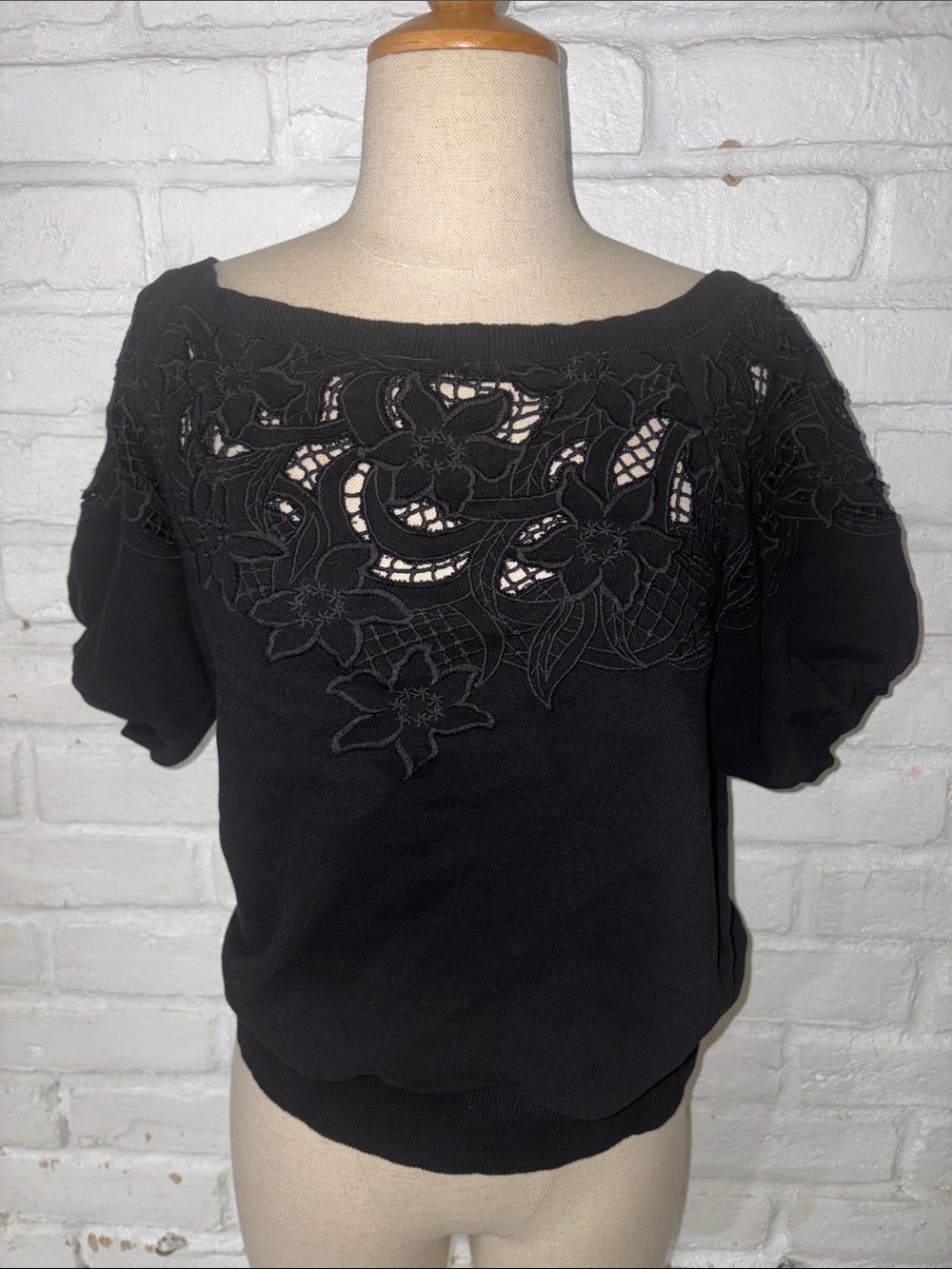 Express Black Off-the-Shoulder Floral Lace Sweater